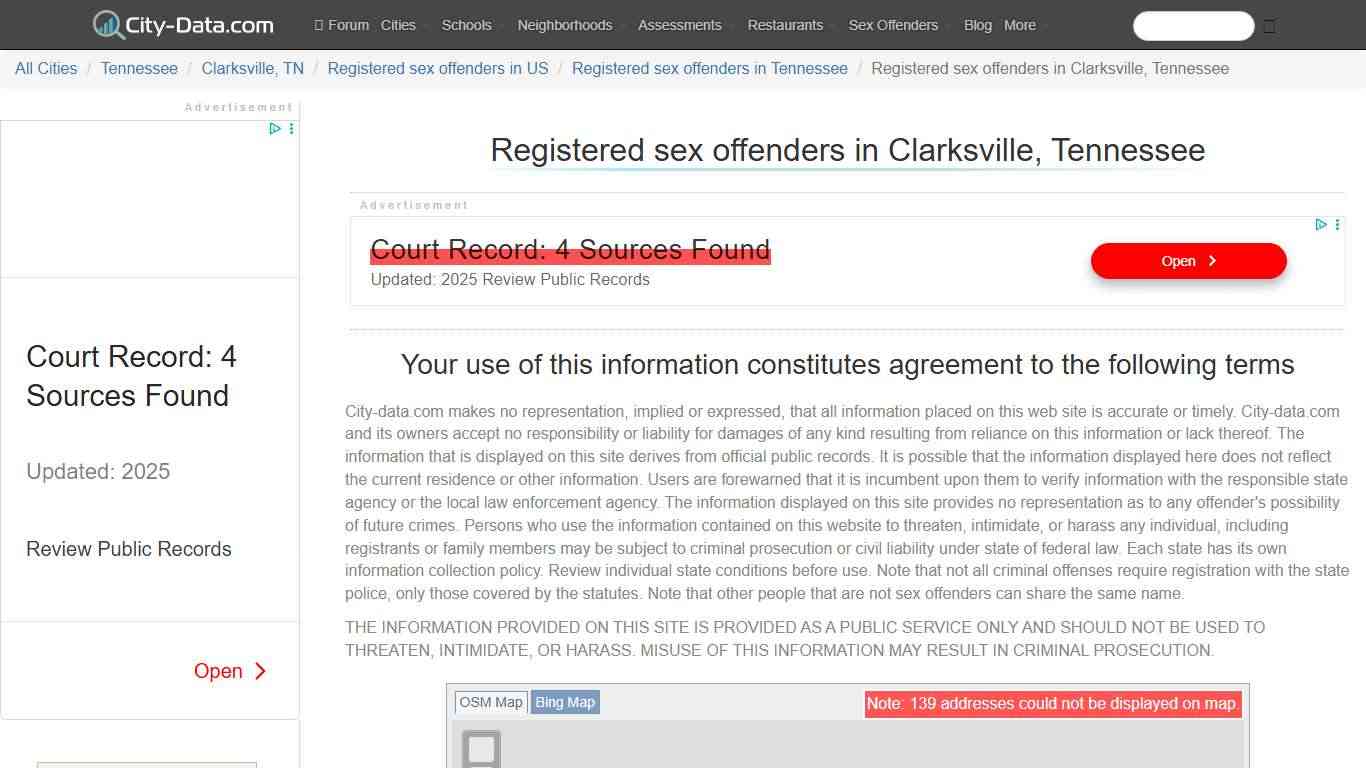 Registered sex offenders in Clarksville, Tennessee - crimes listed, registry-based, living in this city