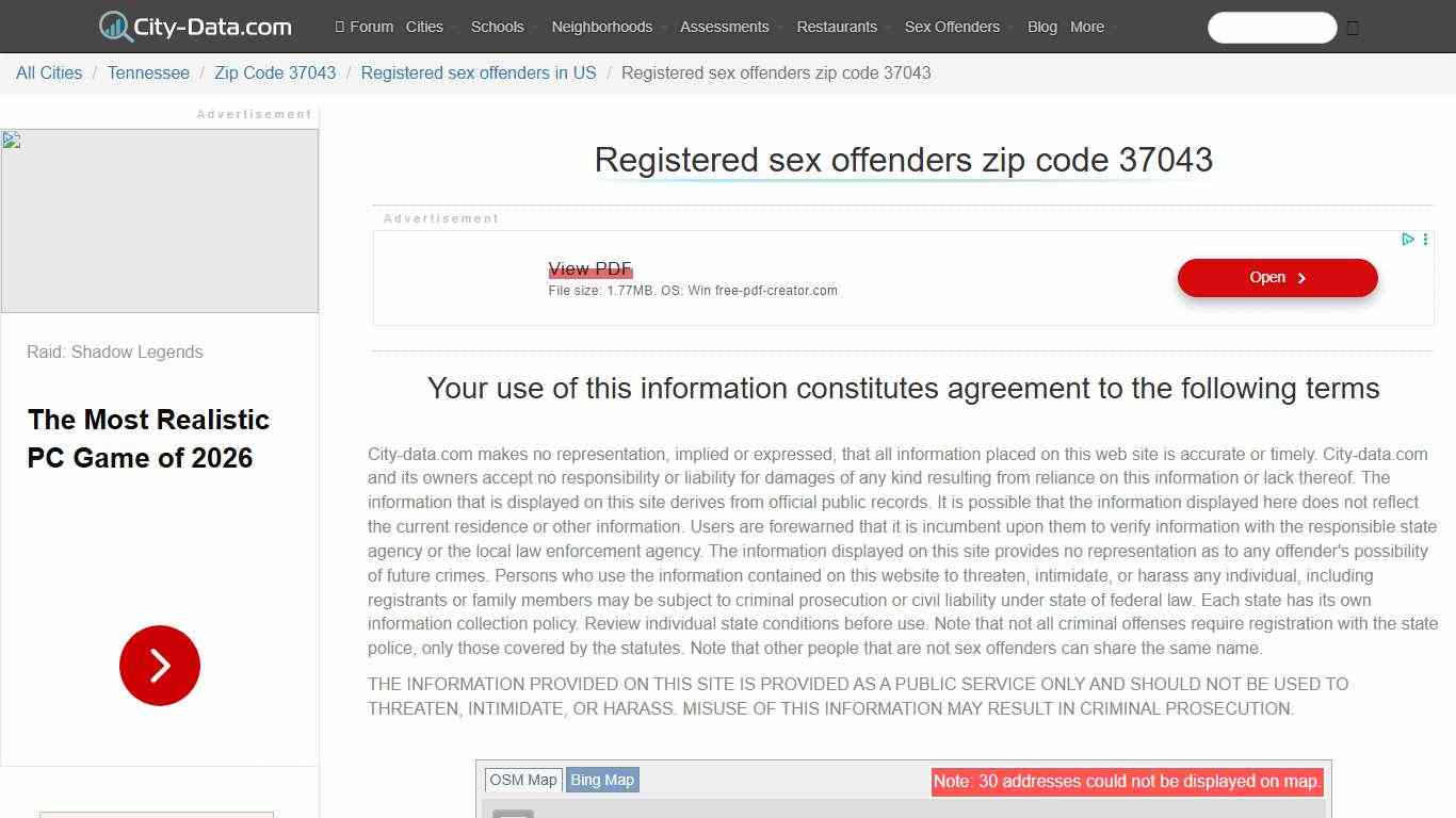Registered sex offenders in zip code 37043 - crimes listed, registry-based, living in this zip code